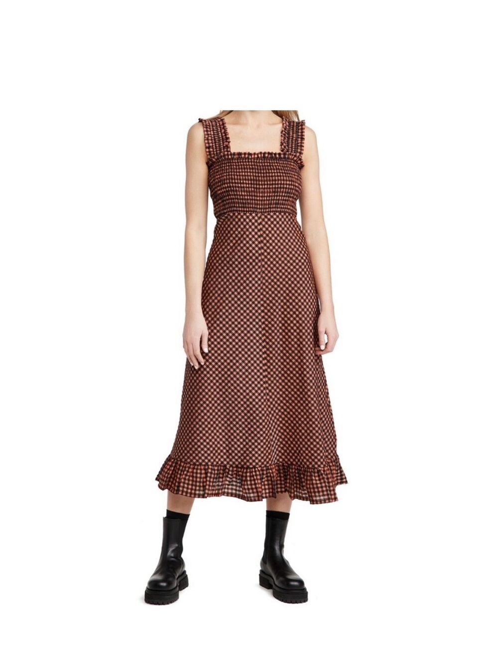 Ganni orange seersuckered Midi Dress